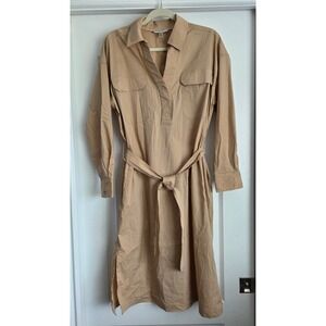 Martha Stewart Collection Tan Shirt Dress‎ Belt Sz L Classic Trad Wife